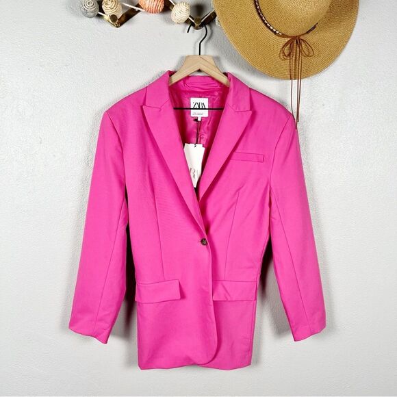 NWT ZARA Oversized One Button Blazer in Hot Pink Blogger Favorite Size X-Small - Picture 8 of 9